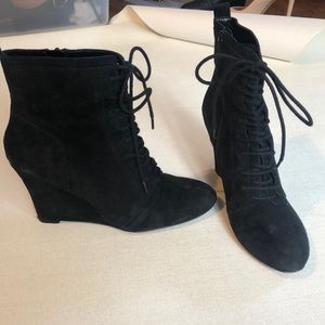 Black, lace up, suede black booties